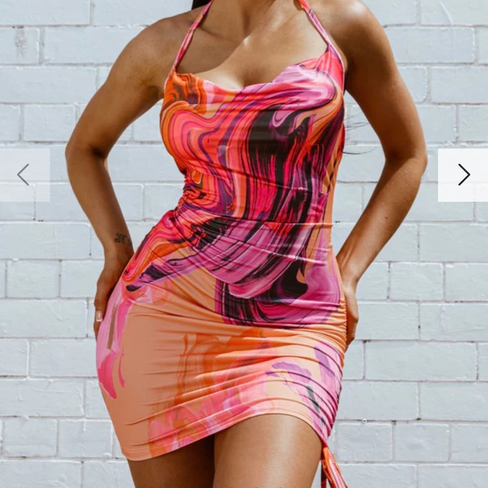 Marble Print Ruched Mini Dress